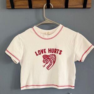 Love Hurts White & Red Crop Top - Retro Graphic Crop Tee